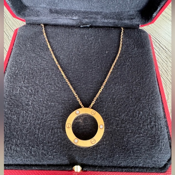‼️SOLD‼️ Cartier Love Necklace, 3 Diamonds, RG Inc Authenticity Card/Box/Receipt - Picture 3 of 16